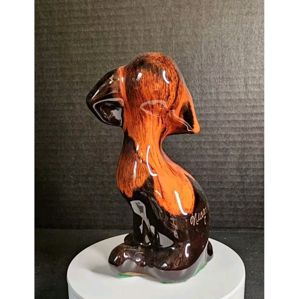 Vintage Canuck Evangeline Pottery Hound Dog Orange Drip Glaze Niagra Falls - Picture 3 of 8